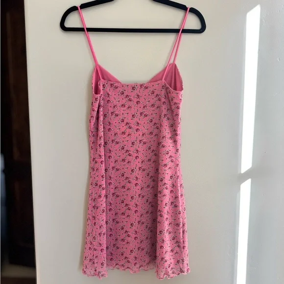 Urban Outfitters Pink Floral Ruched Mini Cami Dress Y2K Coquette 90s M Euro - Picture 6 of 6